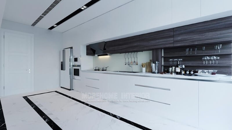 Tủ bếp gỗ công nghiệp tông màu trắng Tủ bếp gỗ công nghiệp và tủ bếp acrylic