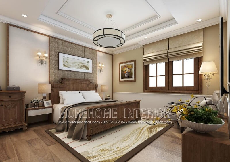 Giường ngủ gỗ óc chó tân cổ điển Giường ngủ gỗ óc chó tân cổ điển