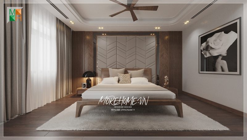 Giường ngủ đặt ở giữa phòng sẽ làm nên điểm nhấn cho không gian sống của căn phòng, tạo thêm sự ấn tượng.